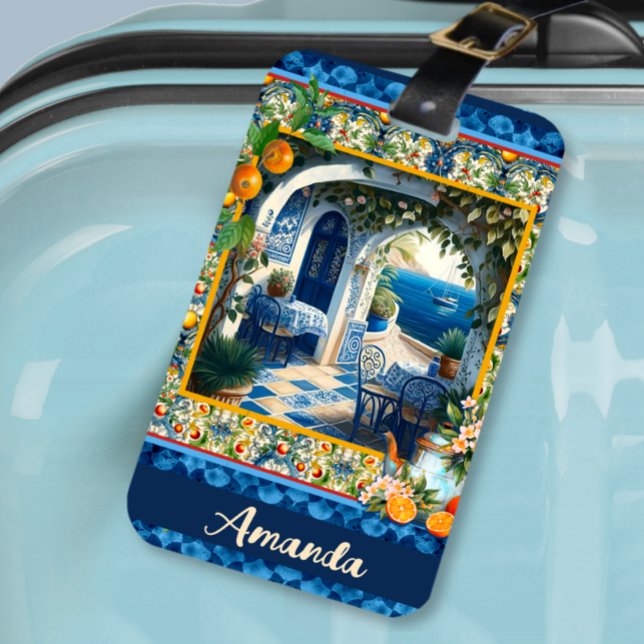 Etiqueta De Bagagem Verão, laranjas mediterrânicas majolica da Sicília (Criador carregado)