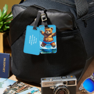 Etiqueta De Bagagem Verão Selvagem Urso Vintage Piscina 