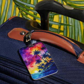 ETIQUETA DE BAGAGEM VERÃO TROPICAL COLORIDO ARCO-ÍRIS PRAIA DO PÔR DO