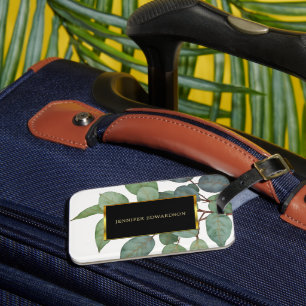 Etiqueta De Bagagem Verde botânico de aquarela dourado preto