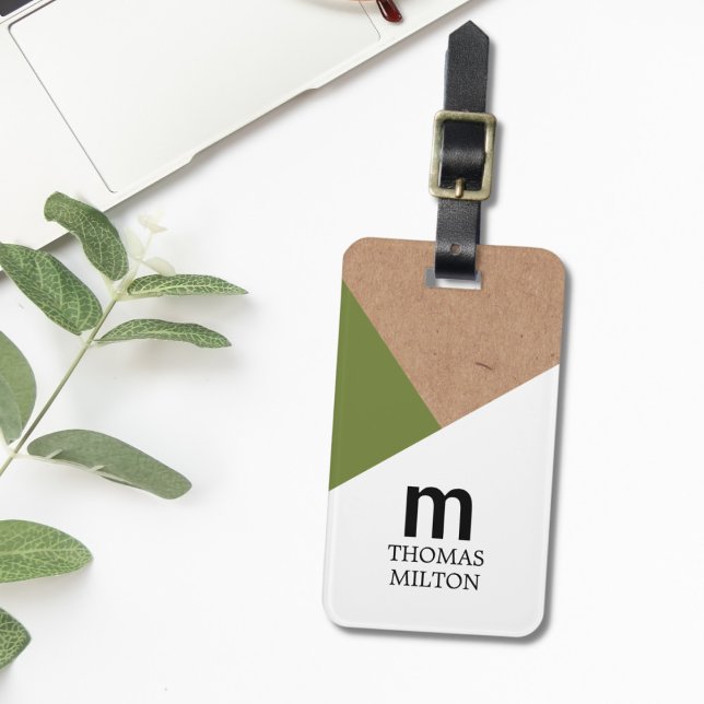 Etiqueta De Bagagem Verde Branco Escrito Geométrico Moderno (Criador carregado)