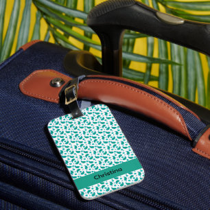 Etiqueta De Bagagem Verde e Azul Floral Paisley Personalizado