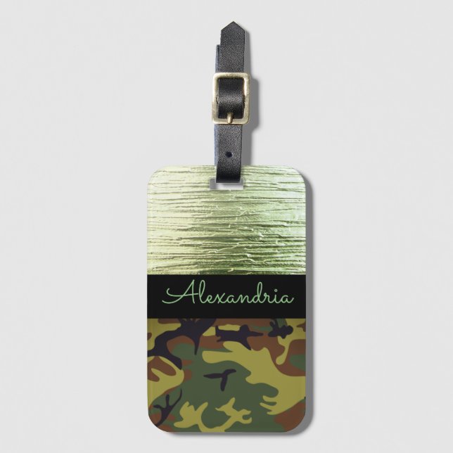 Etiqueta De Bagagem Verde e Brown Camo Personalizado (Frente Vertical)