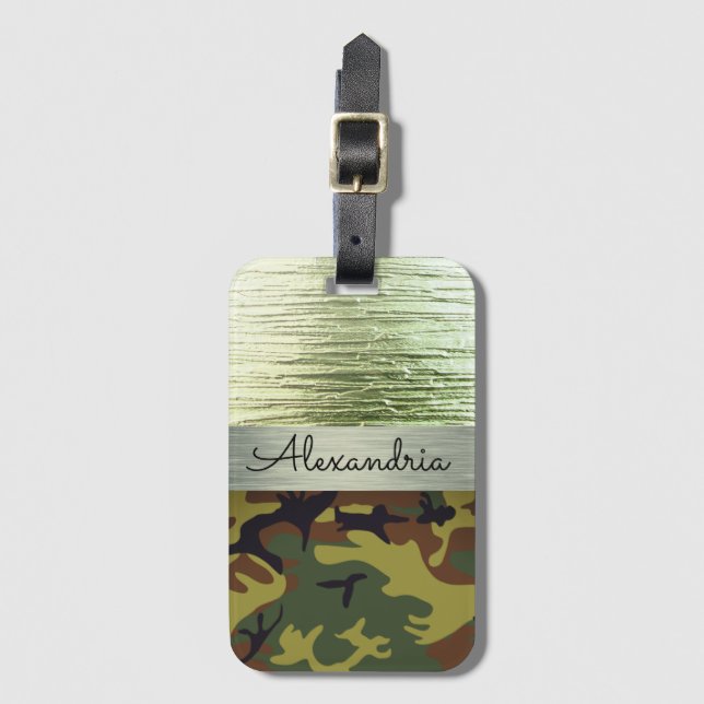 Etiqueta De Bagagem Verde e Brown Camo Personalizado (Frente Vertical)