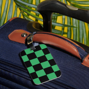 Etiqueta De Bagagem Verde e preto verificados