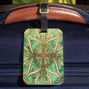 Etiqueta De Bagagem Verde Elegante e Cor damasco Dourada