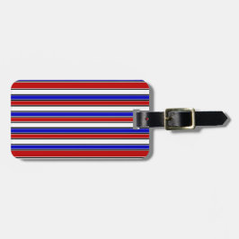 Etiqueta de bagagem vermelha, branca e azul
