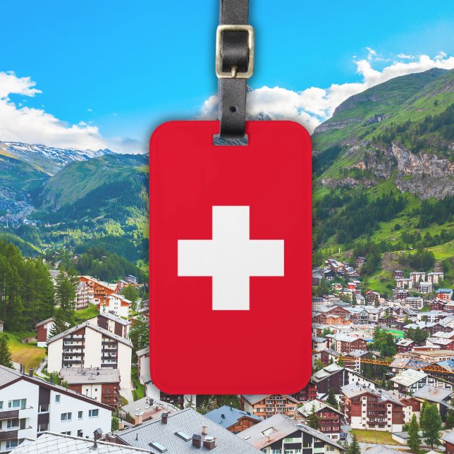 Etiqueta de bagagem vermelha com sinalizador suíço (Simple Swiss Flag Red Luggage Tag
)