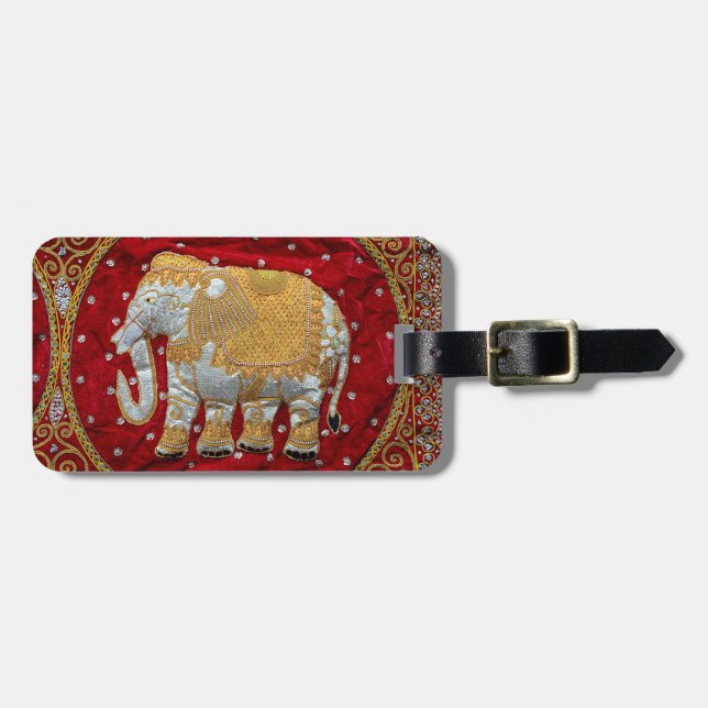Etiqueta De Bagagem Vermelho Embellished e ouro do elefante indiano (Frente Horizontal)