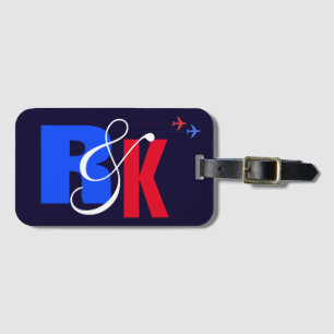 Etiqueta De Bagagem vermelho/marido personalizado azul + iniciais da