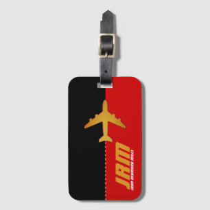 Etiqueta De Bagagem vermelho monogrammed/preto do viagem do avião