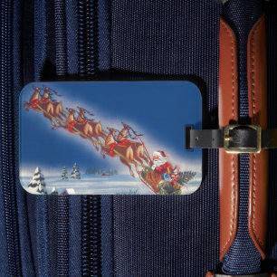 Etiqueta De Bagagem Véspera de natais vintages, Papai Noel em Sleigh