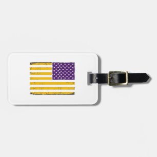 Etiqueta De Bagagem Vetor de bandeira americana roxa e dourada desgast