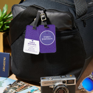 Etiqueta De Bagagem Viagem com Nome Personalizado em Floral Roxa