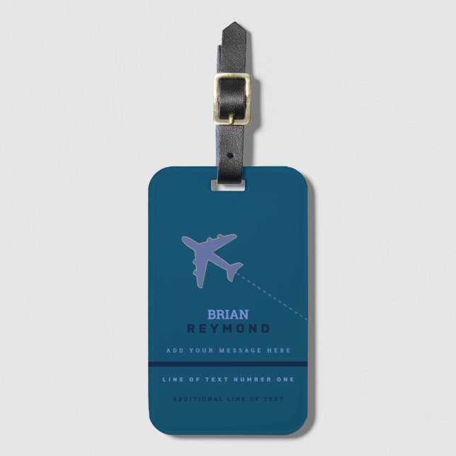 Etiqueta De Bagagem viagem de ar azul moderno e masculino (Frente Vertical)