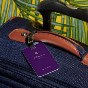 Etiqueta De Bagagem Viagem de avião minimalista roxa