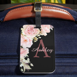 Etiqueta De Bagagem Viagem de Elegante, Rosas de Aquarela cor-de-rosa 