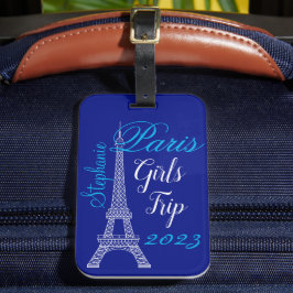 Etiqueta De Bagagem Viagem de Meninas em Torre Eiffel de Chic Blue Par