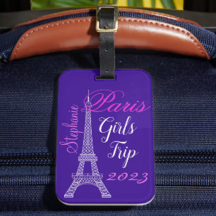 Etiqueta De Bagagem Viagem de Meninas em Torre Eiffel Paris Roxo-Chic