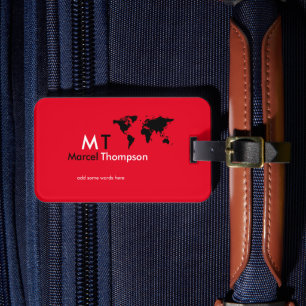 Etiqueta De Bagagem viagem de monograma elegante e moderno de cor verm