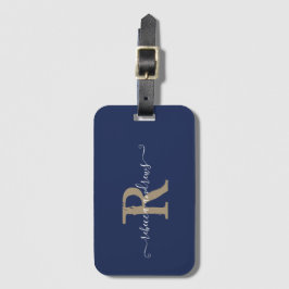 Etiqueta De Bagagem Viagem de Nome do Monograma Dourado do Marinho de 