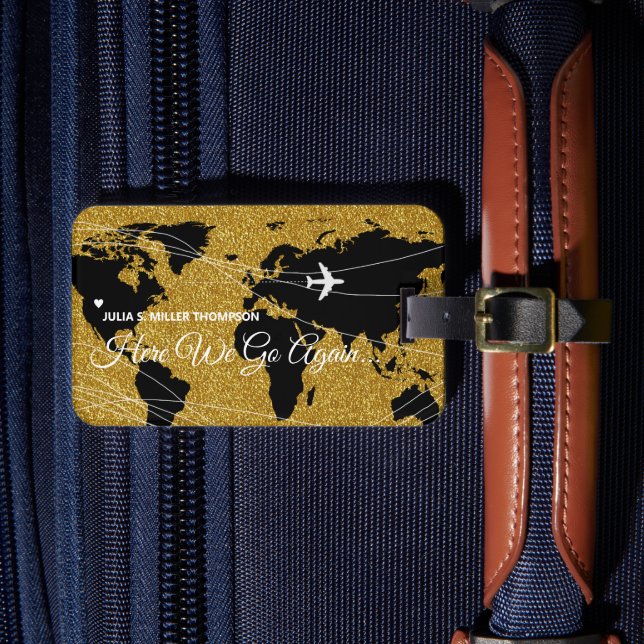 Etiqueta De Bagagem Viagem Dourado Internacional Chic World (Frente Insitu 4)