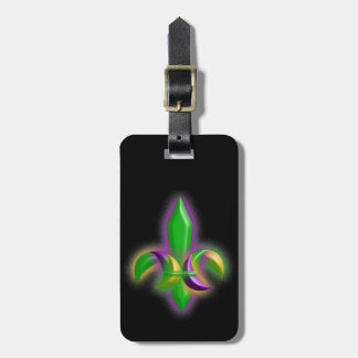Etiqueta De Bagagem Viagem Mardi Gras cores fleur de lis faux dust