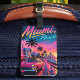 Etiqueta De Bagagem Viagem Miami Flórida Retro Neon Pôr do Sol