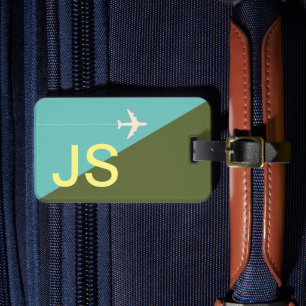 Etiqueta De Bagagem viagem monogrammed do avião do verde azul
