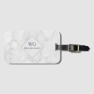 Etiqueta De Bagagem Viagem no estilo. Monograma de mármore branco