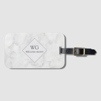 Etiqueta De Bagagem Viagem no estilo. Monograma de mármore branco