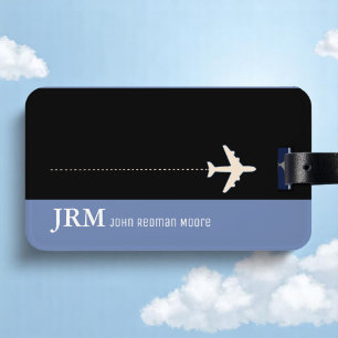 Etiqueta De Bagagem viagem personalizado do azul/avião do monograma