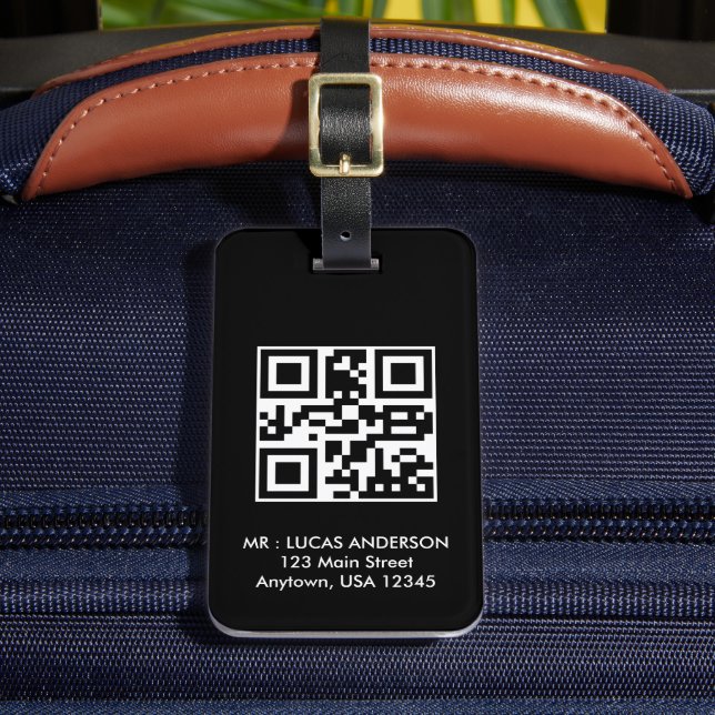 Etiqueta De Bagagem Viagem personalizado Nome e código qr preto (Frente Insitu 2)