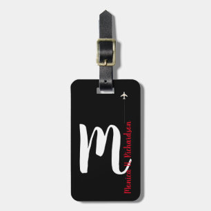 Etiqueta De Bagagem viagem preto elegante de monograma moderno