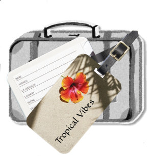 Etiqueta De Bagagem Víblias Tropicais Laranja Flor de Hibiscus