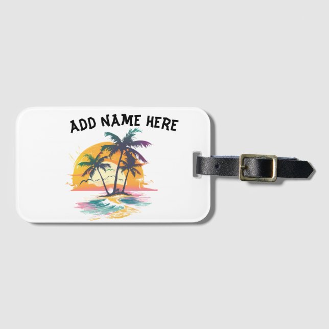 Etiqueta De Bagagem Víblias Tropicais Sunset - Palm Trees & Beach Desi (Frente Horizontal)