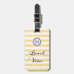 Etiqueta De Bagagem Vibrações de Praia Listras Amarelo Branco Monogram