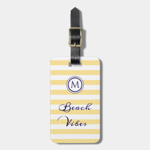 Etiqueta De Bagagem Vibrações de Praia Listras Amarelo Branco Monogram