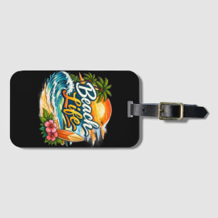 Etiqueta De Bagagem Vida na Praia – Surf ao Pôr do Sol Tropical