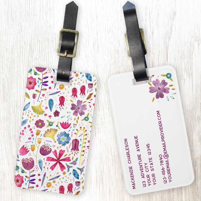 Etiqueta De Bagagem Vidraça Selvagem (Wildflower watercolor botanical pattern personalized floral luggage tag)