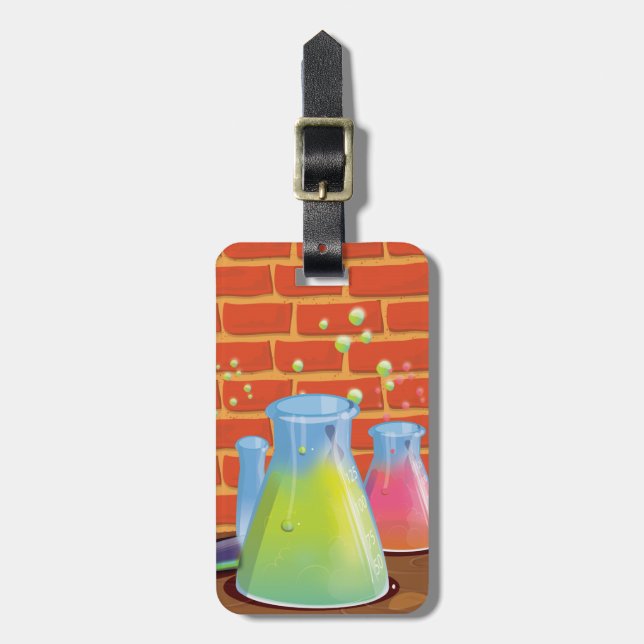 Etiqueta De Bagagem Vidro de desenho animado Equipamento científico em (Frente Vertical)