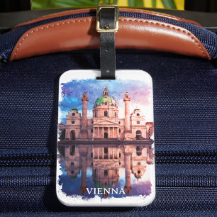 Etiqueta De Bagagem Viena Áustria karlskirche Church Watercolor