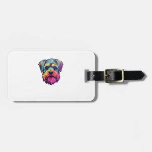 Etiqueta De Bagagem Vinheta Retro Neon Schnauzer Miniatura Brilhante