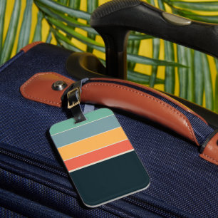 Etiqueta De Bagagem Vintage anos 70 listras verticais coloridas navy e