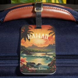 Etiqueta De Bagagem Vintage Art Hawaii Beach Hawaii Girl