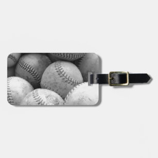 Etiqueta De Bagagem Vintage Baseballs em preto-e-branco