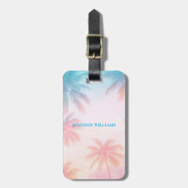Etiqueta De Bagagem Vintage Beach Sunset Palm Trees Pastel            