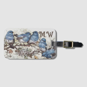 Etiqueta De Bagagem Vintage bluebird ilustra aves bonitinhas natureza