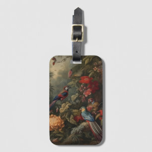 Etiqueta De Bagagem Vintage botânica bird flores no paraíso