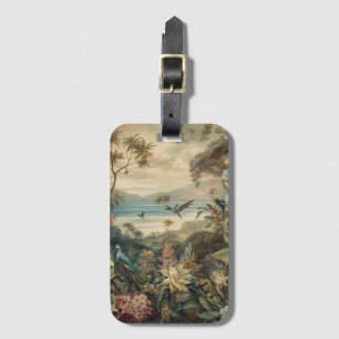 Etiqueta De Bagagem Vintage botânica bird flores no paraíso